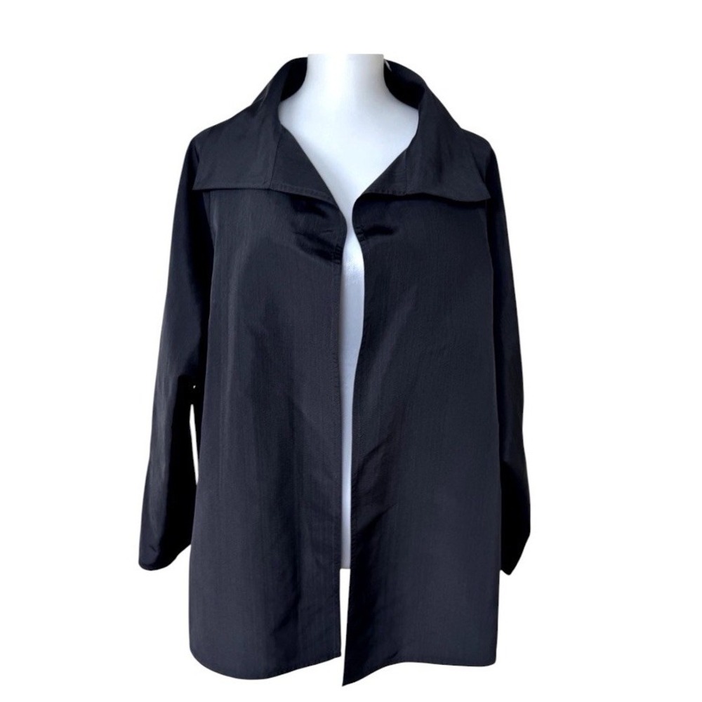 ZORAN 100% Silk Jacket Collared Open Front Womens One Size Black